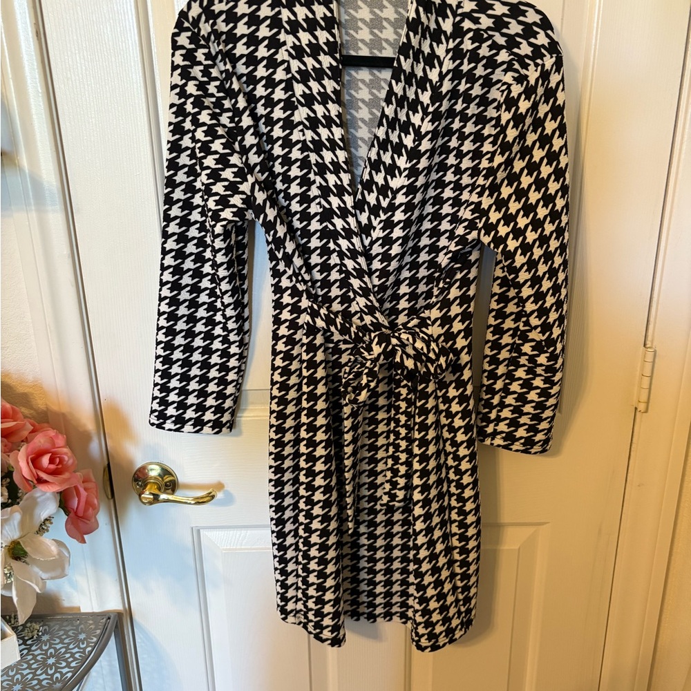 Black and White Houndstooth Wrap Dress
